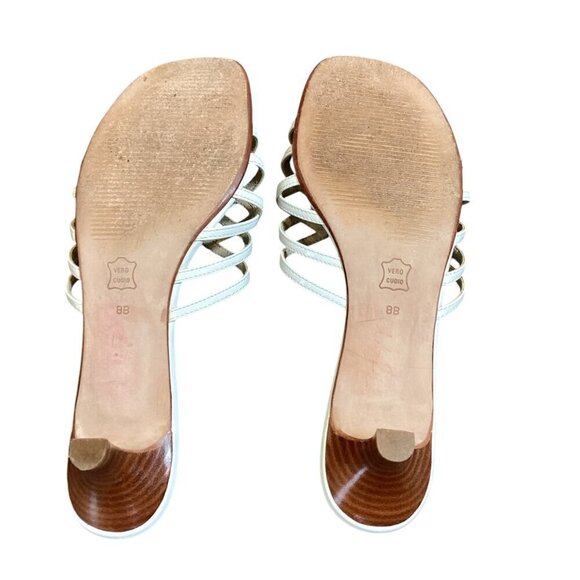 Talbots Kitten Heel Sandals Slides Sz 8B White Patent Leather #307C - Picture 10 of 10